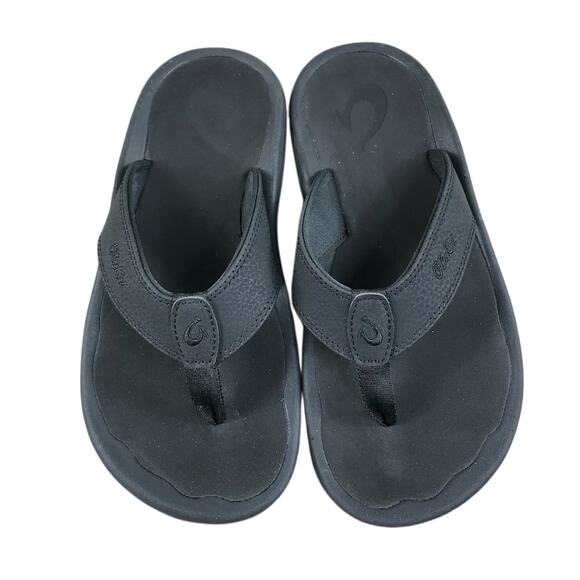 OluKai Ohana Flip-Flops Beach Sandal Men Sz 7 Black Water Resistant Resort Comfy main image 9